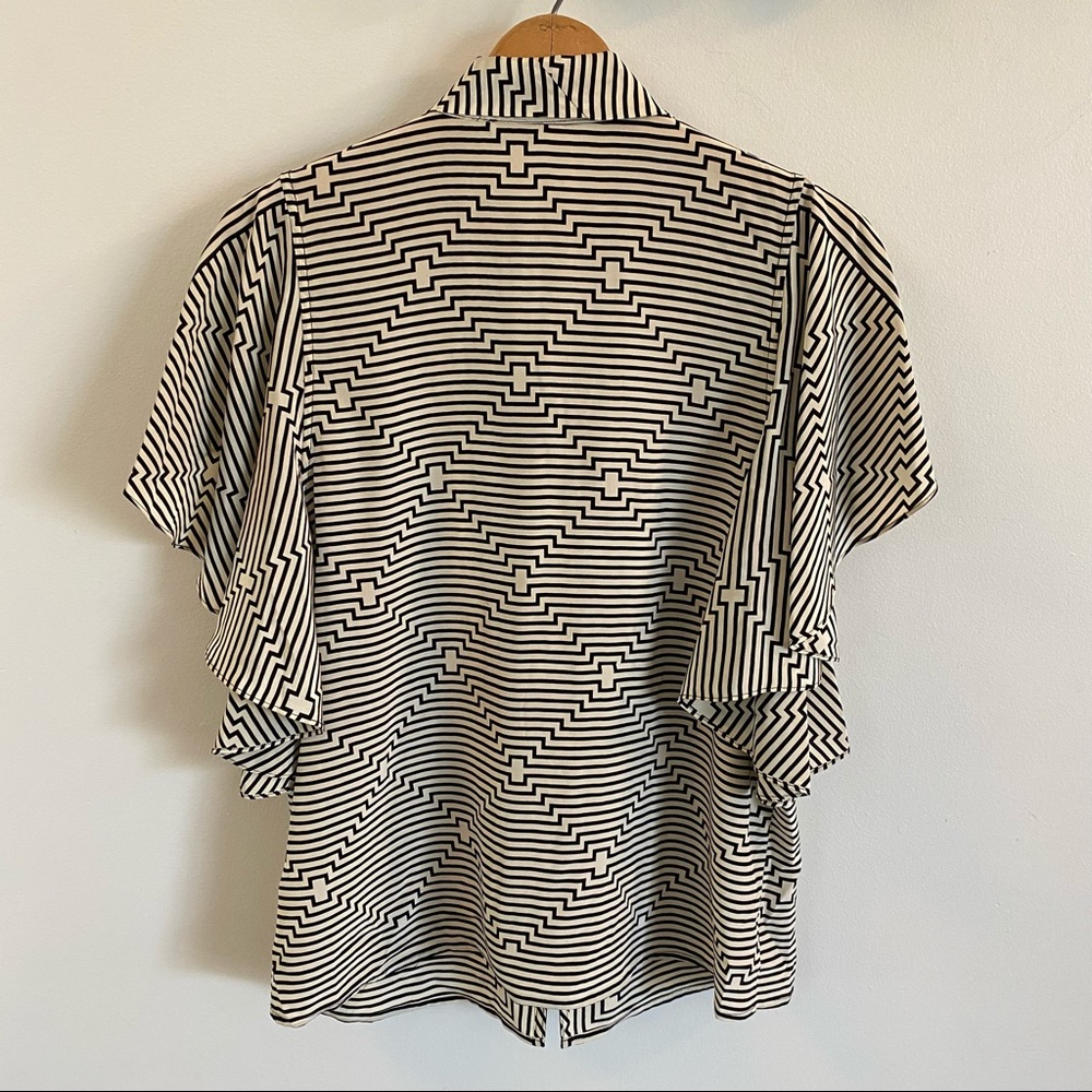 Tracy Reese Silk Tie Neck Flounced Diamond Top M - Picture 7 of 11